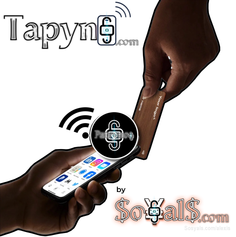 #Emprendimientos
Las Tap¥n$ vienen en forma de etiquetas, monedas o tarjetas de presentación de última generación equipadas con tecnología NFC. Al tocar tu celular con una Tapyn$, se abrirá toda tu información de contacto guardada. Tus redes sociales, información del sitio web, contenido descargable, y mucho más. ¡Tus contactos podrán conocerte de inmediato! Algunas de sus características incluyen: diseño minimalista, resistente material UV, varias configuraciones de presentación (incluyendo tipografías únicas), y un panel de control de fácil manejo para la gestión de tu información personal. ¡Tapyn$ ofrece la solución más práctica e interactiva para promover tu negocio o marca personal de manera profesional! ¡Aprovecha esta innovadora herramienta para destacar!

Las personalizamos 100% a tu gusto.

Adquiérelas fácilmente en la tienda de esta plataforma sosyals.com o en Mercado Libre https://articulo.mercadolibre.com.mx/MLM-2460755594-oal-tarjetas-de-presentacion-con-tecnologia-tapyn-_JM